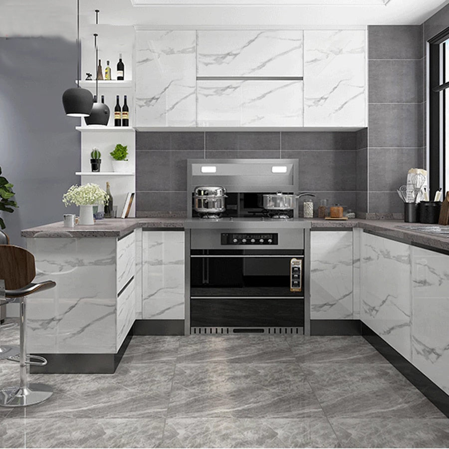 White Marble Peel and Stick Waterproof Kitchen PVC Wallpaper 60x200cm