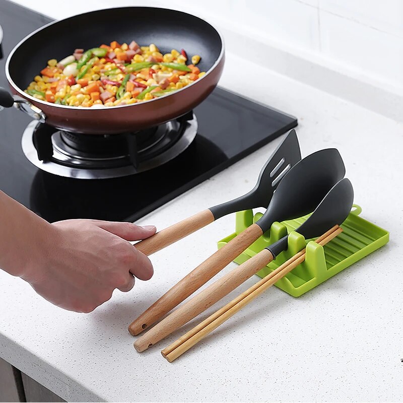 Plastic Spoon Rest Non-Slip Kitchen Utensil Holder Organizer 1Pc