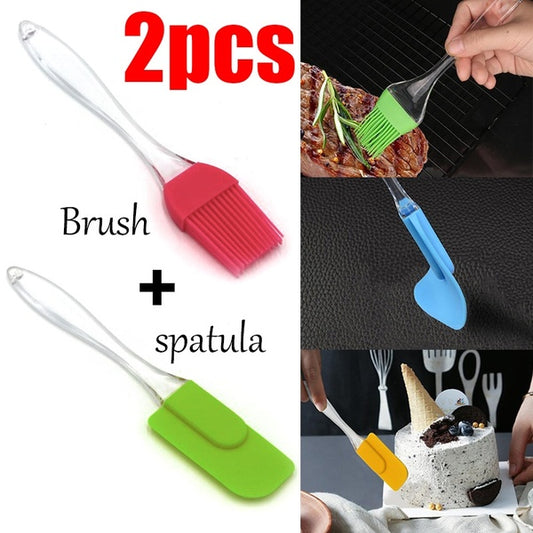 Pack of 2 Silicone Spatula & BBQ Oil Brush with Acrylic Handle