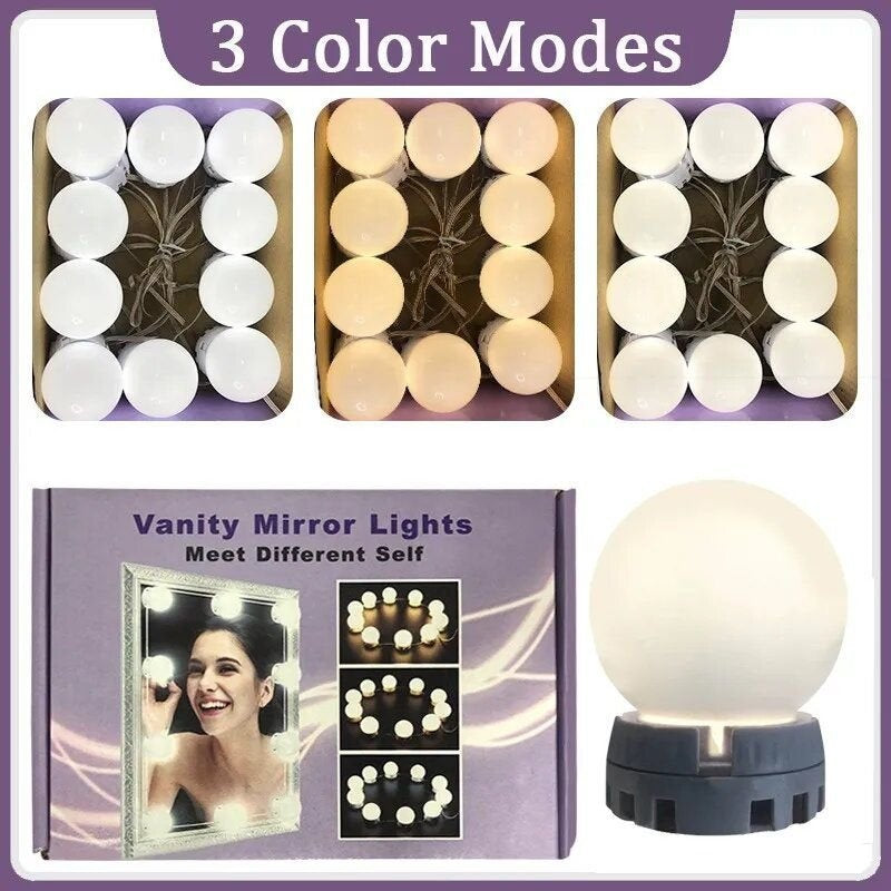 LED Vanity Mirror Lights Kits 3 Color 10 Dimmable Bulbs Lighting