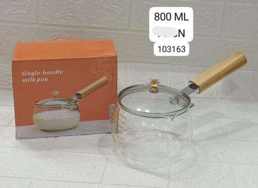 Transparent Single Handle Glass Milk Pot for Kitchen
