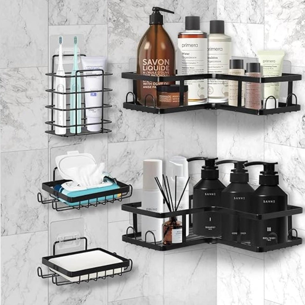 Set of 5 Stainless Steel Mesh Shower Shelves – Wall Storage Racks