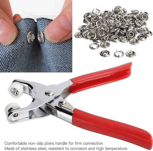 50-Piece Metal Snap Button Set with Hand Pressure Pliers
