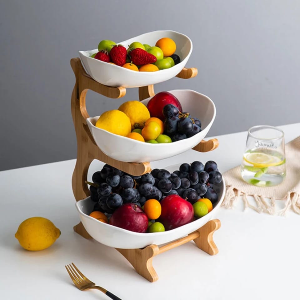Three-Layer European Style Glass Fruit Tray – Ocean Shell Design