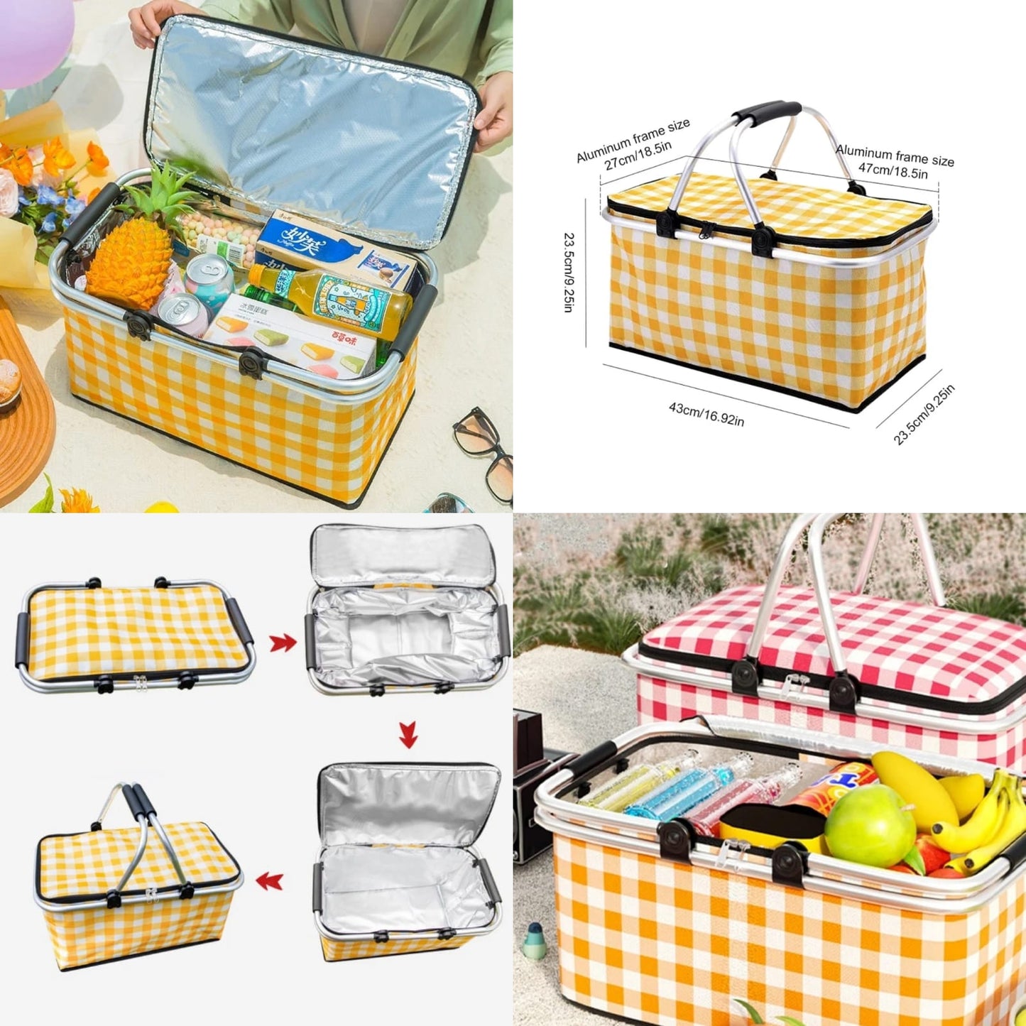 Portable Insulated Folding Picnic Basket Grocery Bag