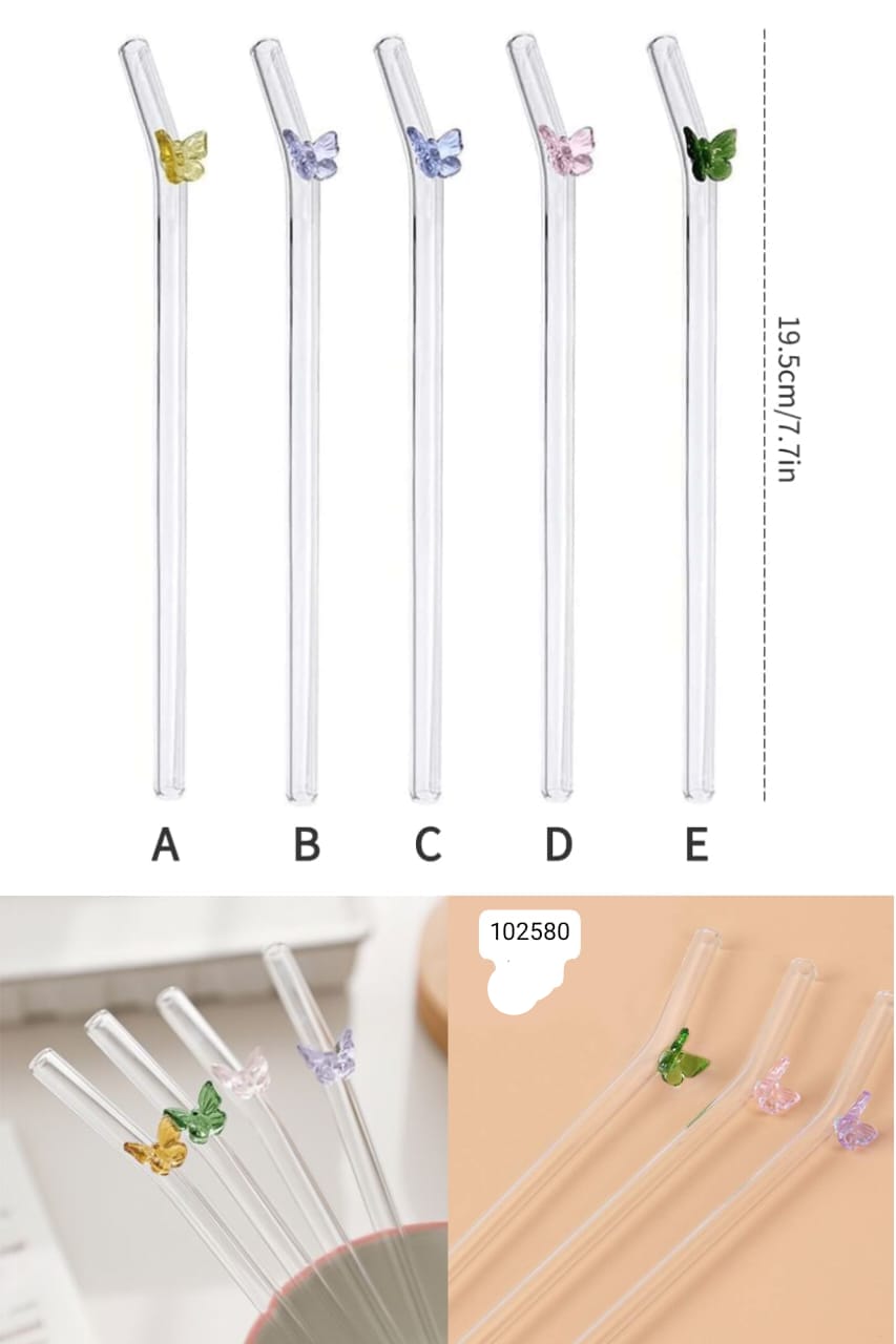 Reusable Glass Straws with Floral Design ( 1pc )