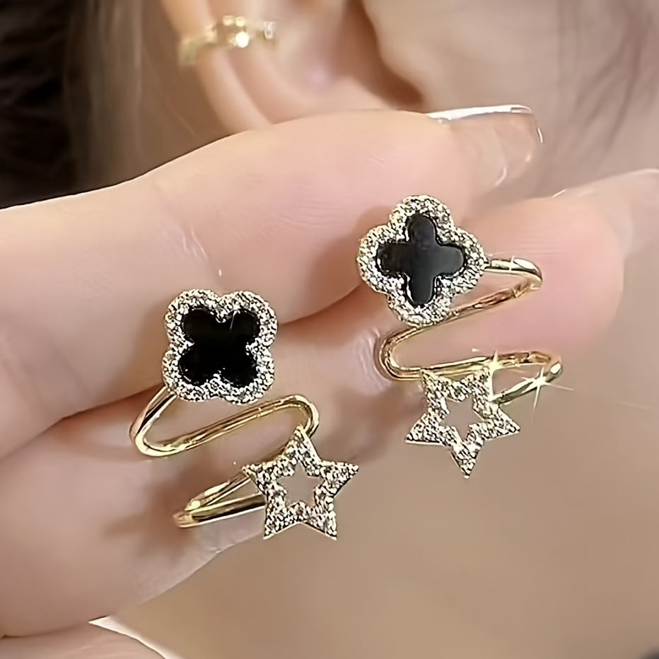 Elegant Black Flower Stud Earrings for Women