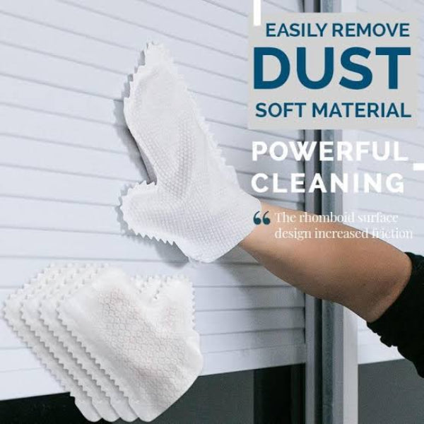 White cleaning cloth with rhomboid surface design being used to clean blinds.