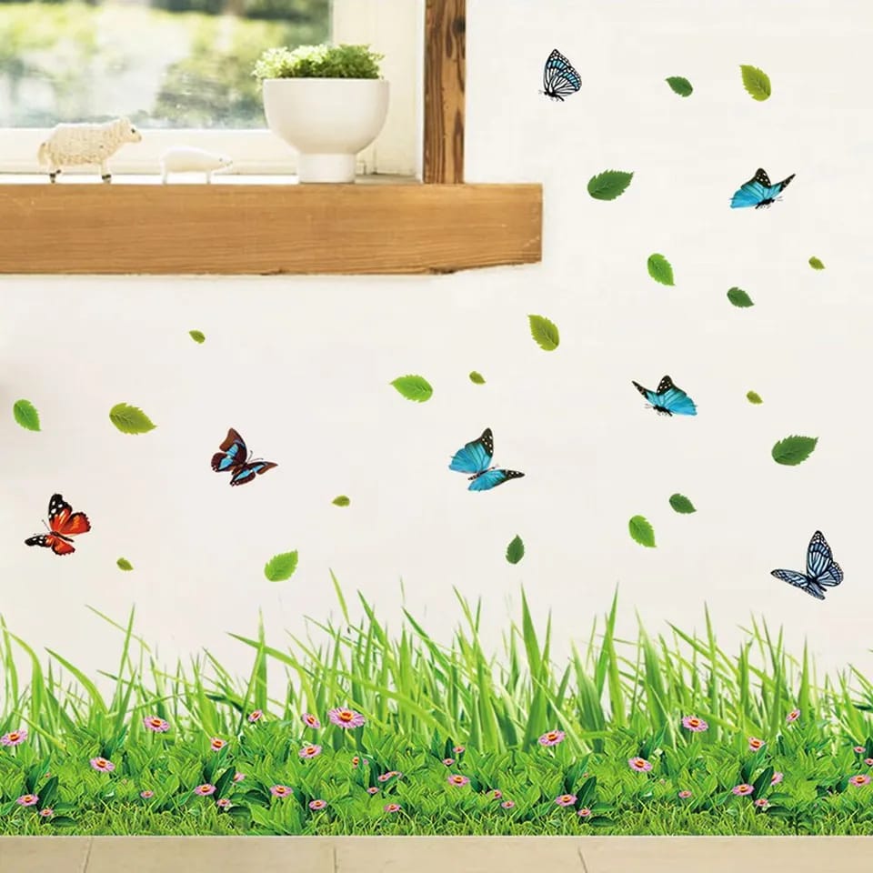 3D Green Plant Butterfly Wall Stickers ( 40 x 136 CM )