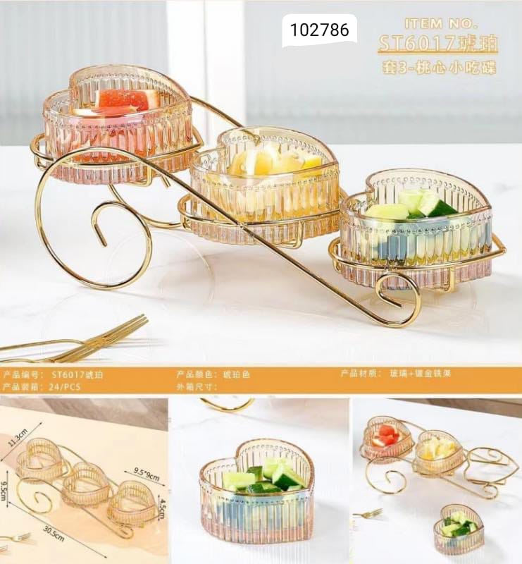 Crystal Heart Snack Bowl Set with Stand