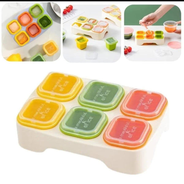 Colorful baby food storage containers with 'Mama & Co' branding on a white background.