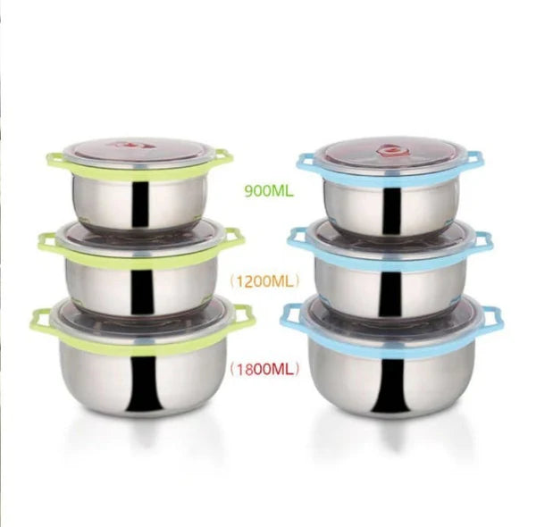 3PCS Stainless Steel Food Containers – Airtight Lid Bowl Set