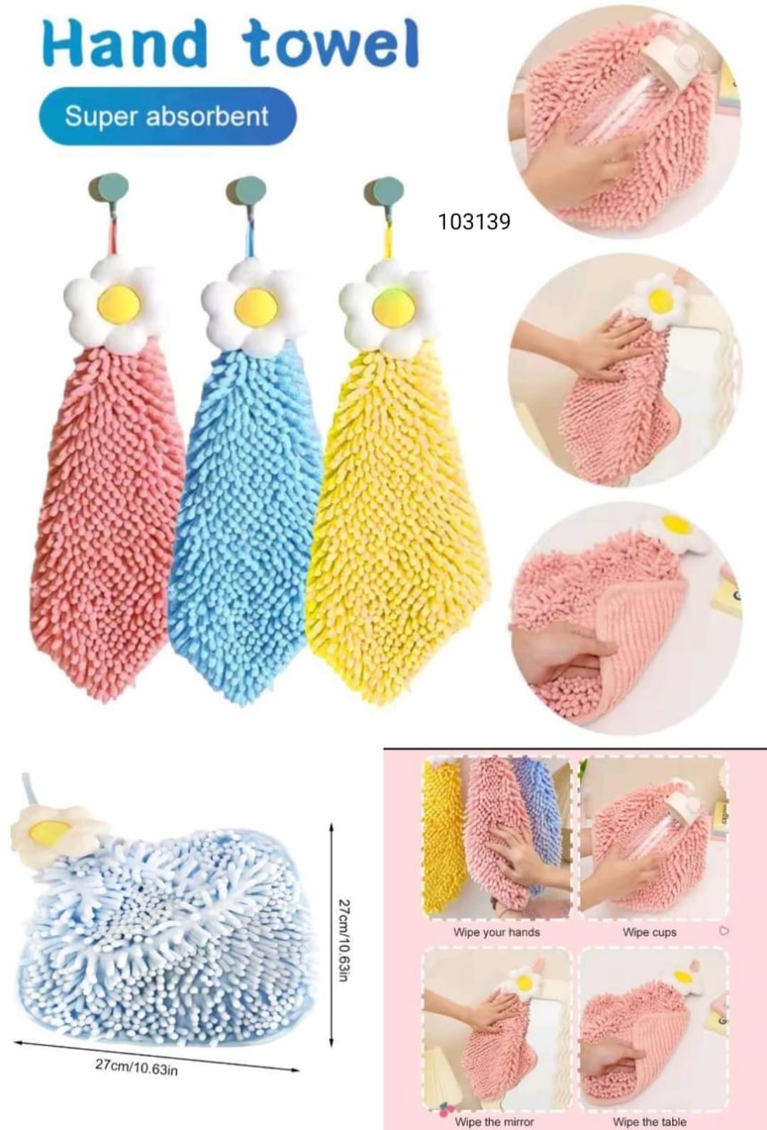 Hanging Soft Flower Hand Towel for Kitchen