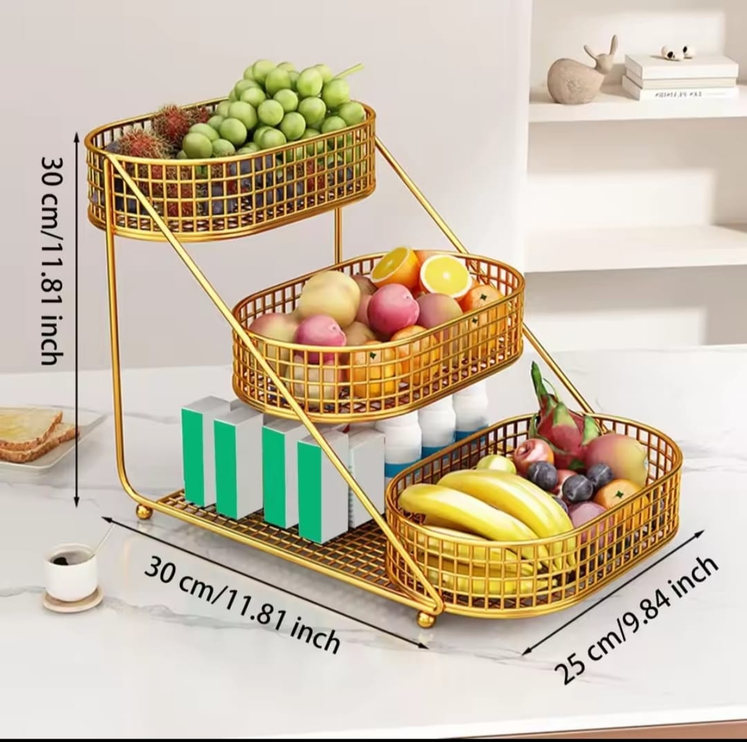 3-Layer Golden Iron Fruit Storage Basket