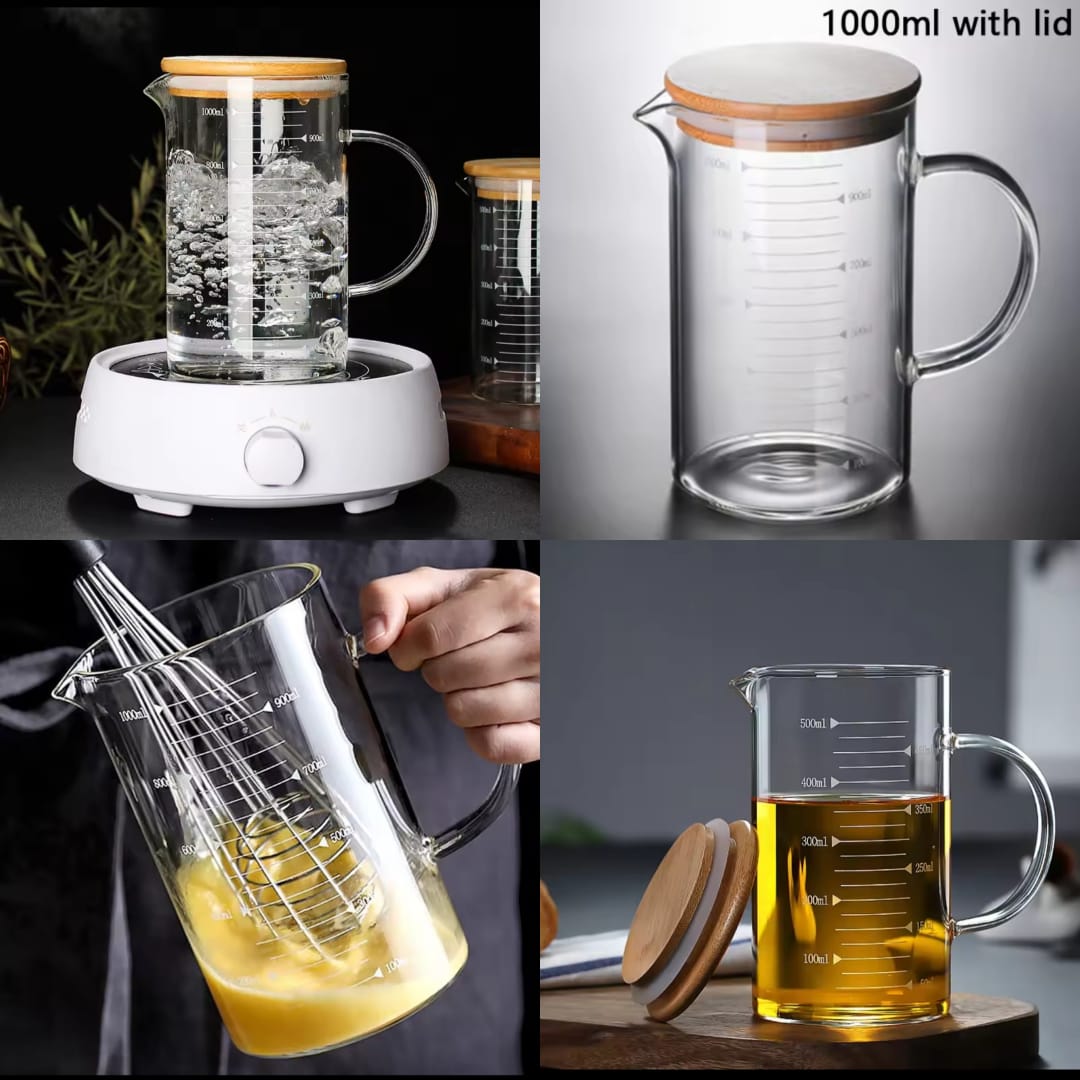 Glass Measuring Jug with Wooden Lid