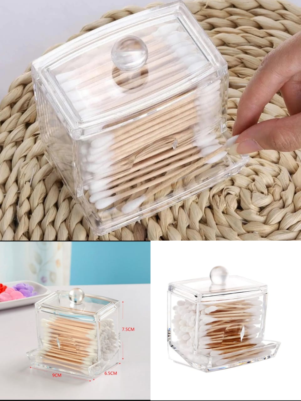 Acrylic Cotton Buds Storage Organizer Box
