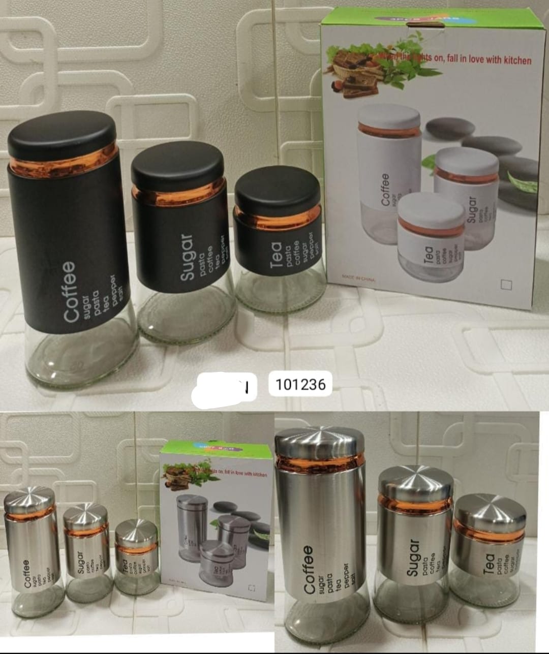 3PCS Transparent Glass Storage Jar Set