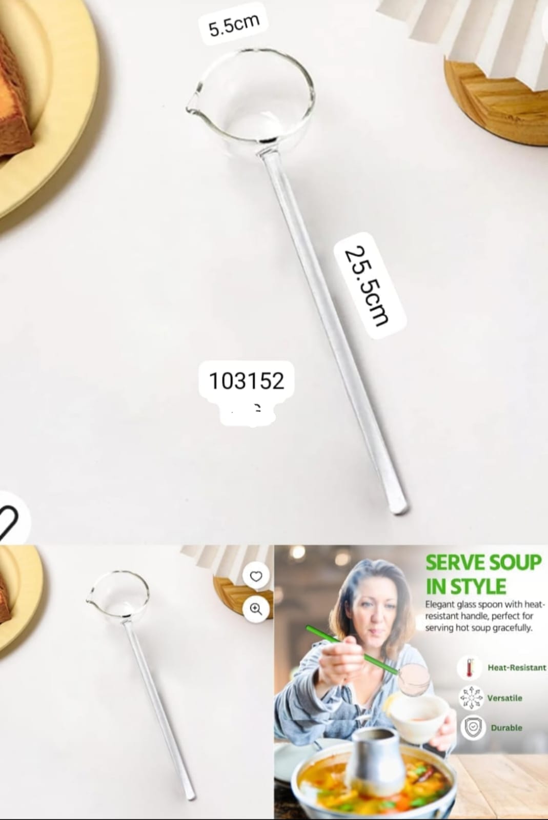 1PC Long Handle Transparent Borosilicate Glass Spoon