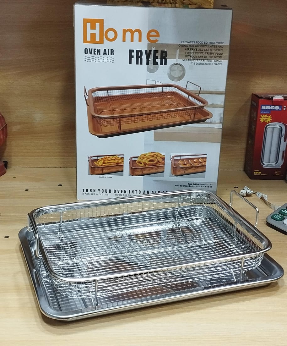 Stainless Steel Roasting Basket with Oil Drain Rack | Double-Eared Mesh Baking Tray Set (2 Pcs) for Air Fryer, Oven & BBQ