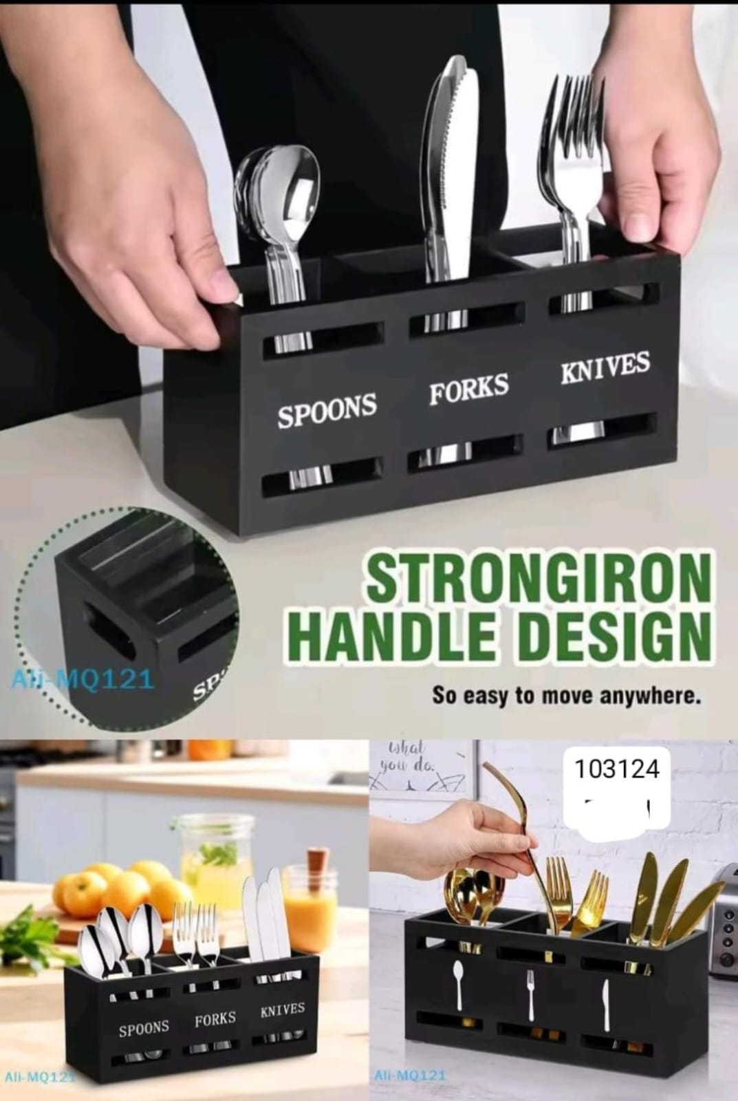 Wooden Cutlery Holder – 3 Compartment Kitchen Utensil Organizer