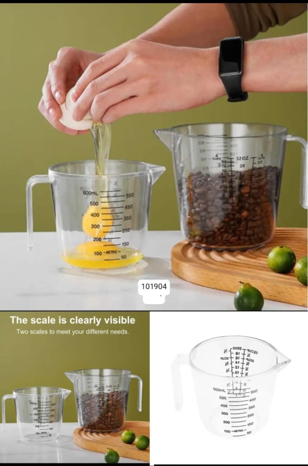 Person measuring ingredients with a digital scale, showing close-up of scale and measuring cups.