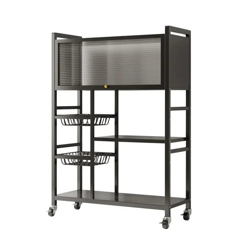 Multifunctional Kitchen Storage Rack with Doors – Stainless Steel Cabinet with Fruit Baskets, Dish & Oven Rack