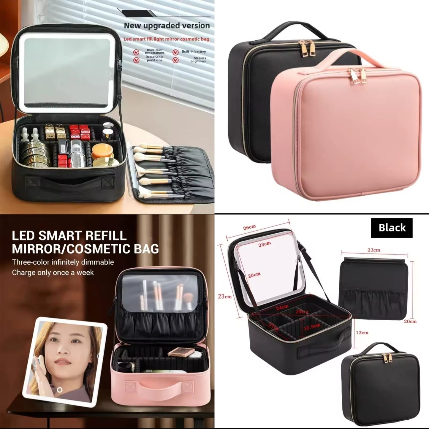 Large LED Makeup Bag with Mirror – Travel Organizer