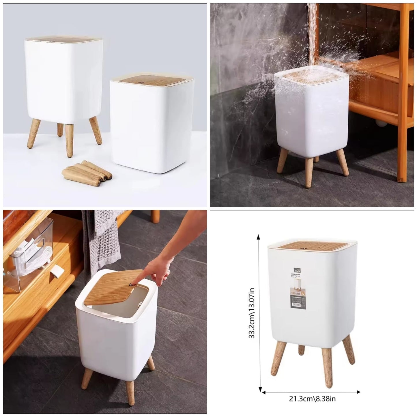 Wooden High-Foot Square Dustbin – Modern Waste Bin