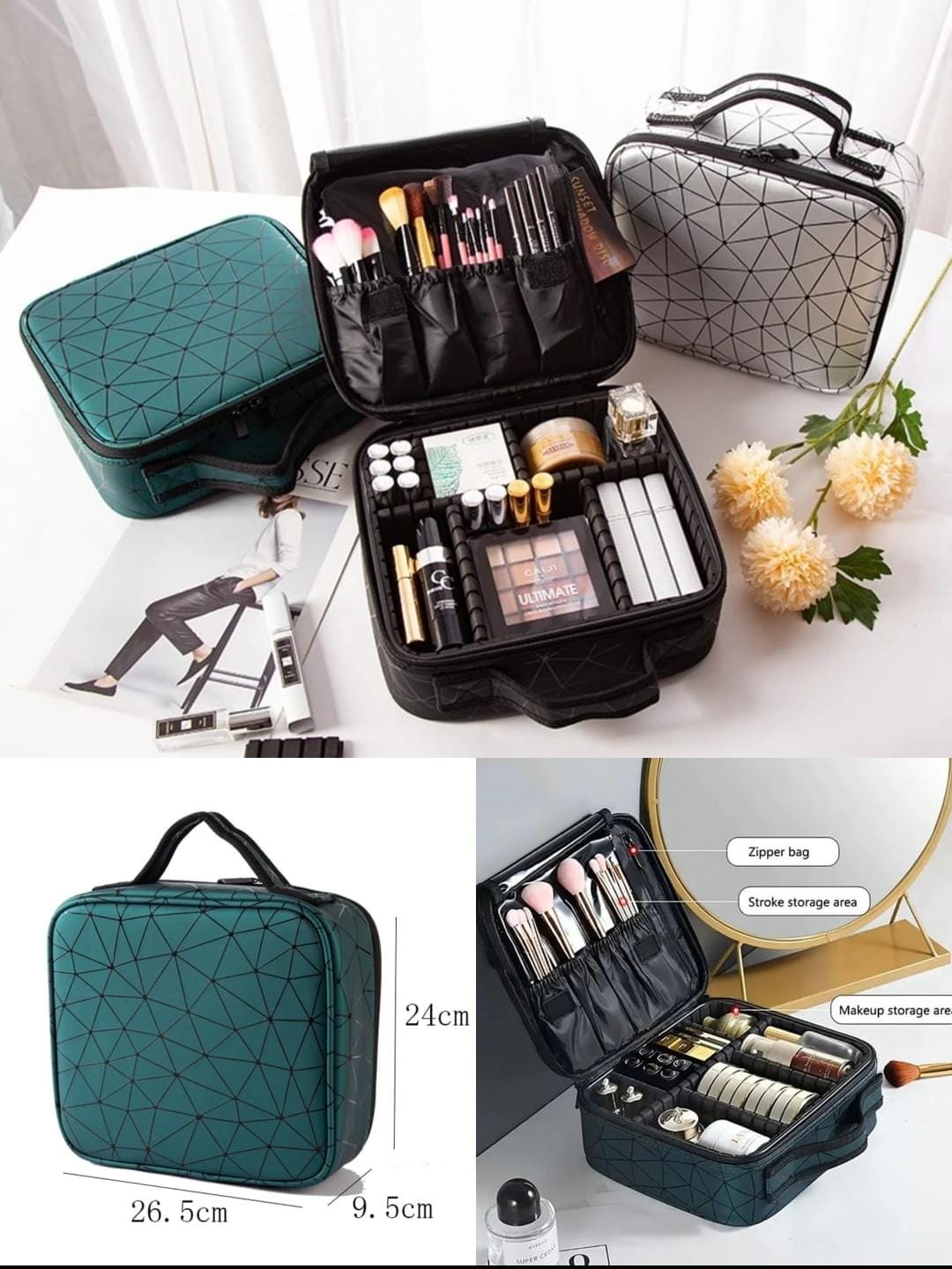 Large Travel Makeup Bag – Women’s Cosmetic Organizer
