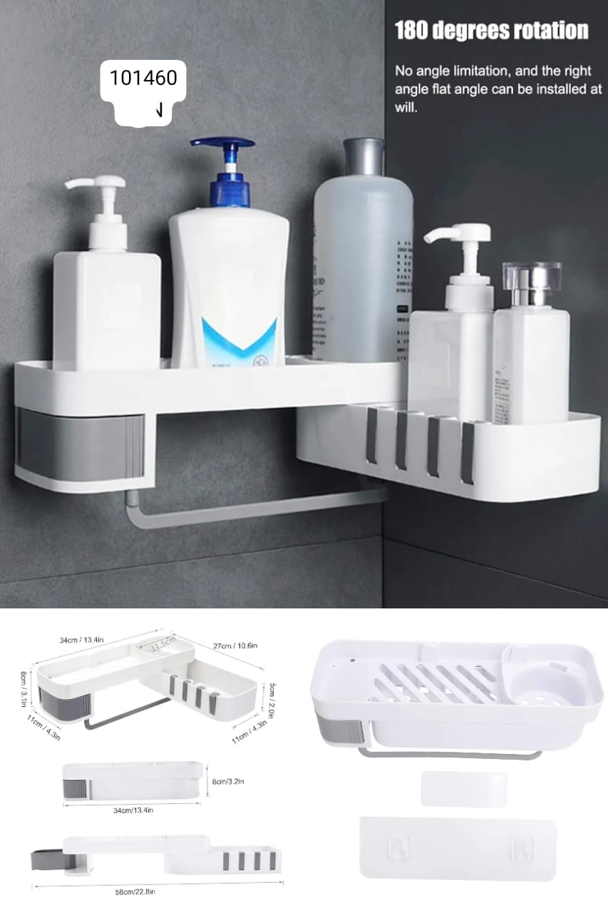 Rotatable Adhesive Bathroom Shower Shelf with Hooks