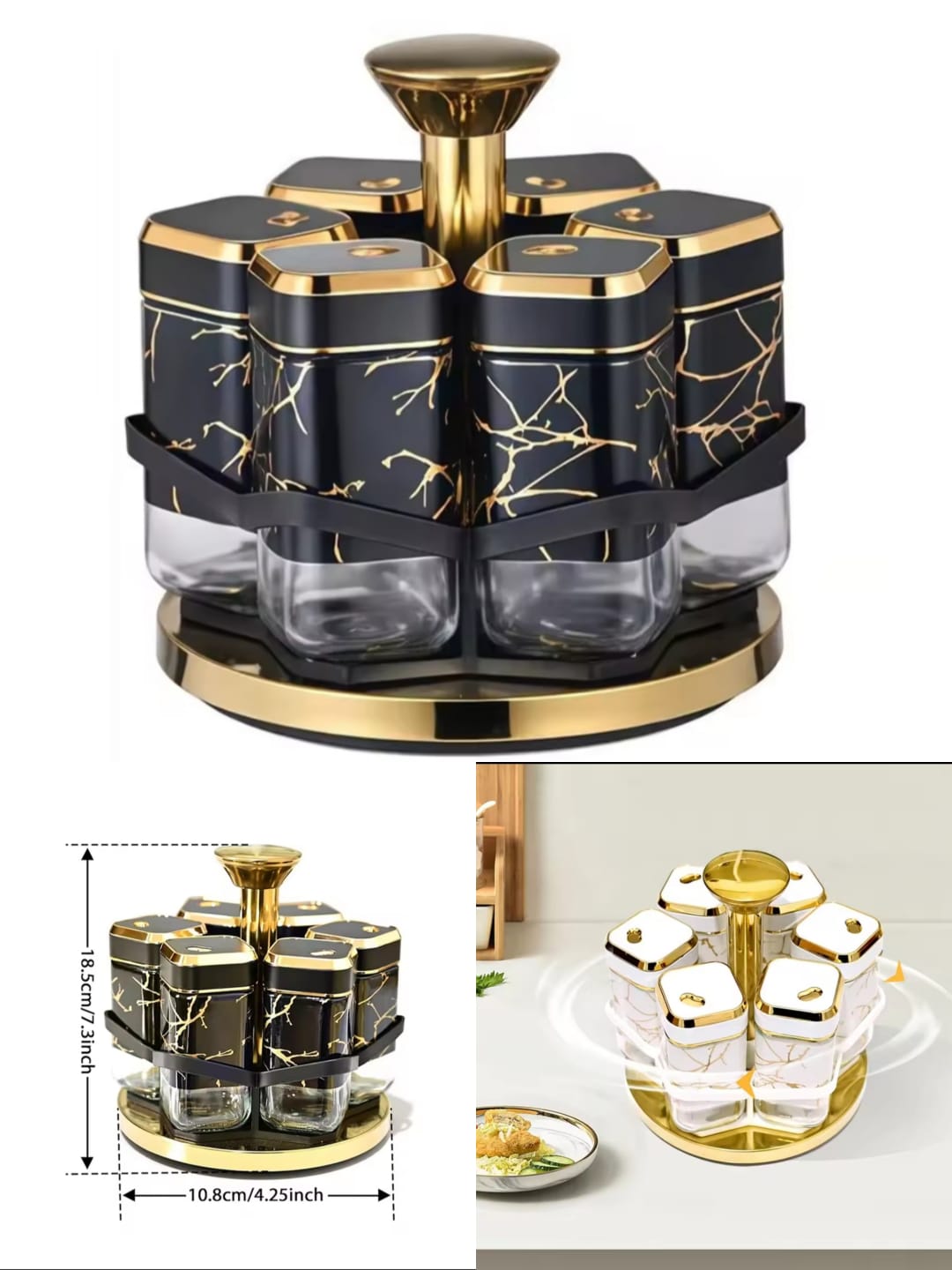 Rotating Glass Spice Jar Set with Stand