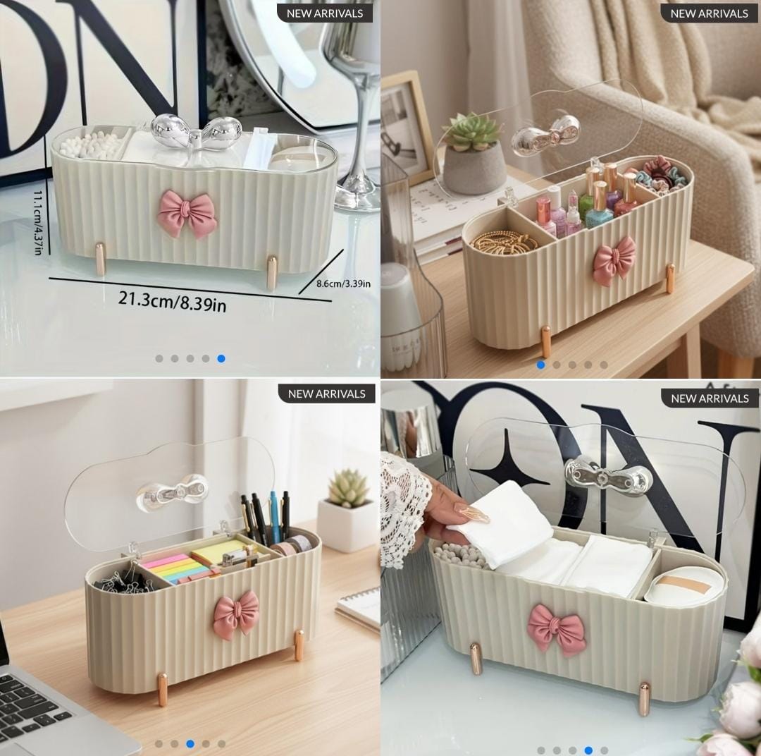Cute Bow Knot 3 Grid Makeup Organizer Box