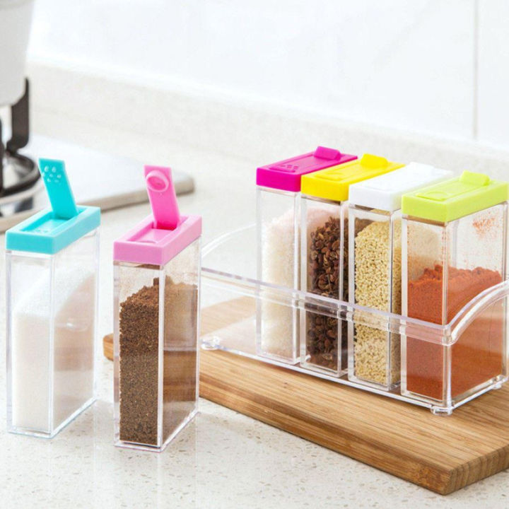 6PCS Plastic Spice Box Set Kitchen Seasoning Storage Containers