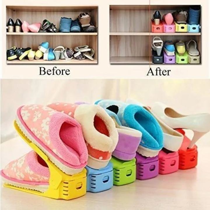 Adjustable Double-Layer Shoe Rack Stand Space-Saving Organizer