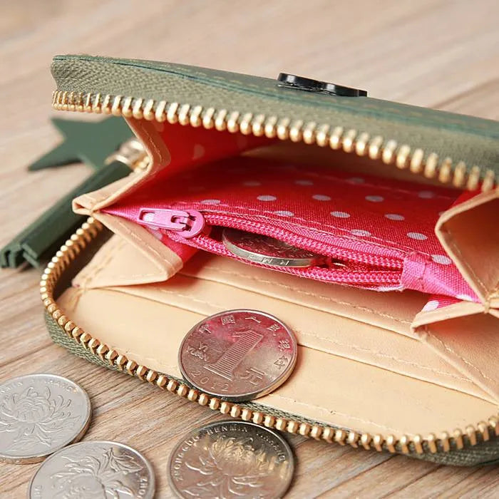 Ladies Mini PU Leather Wallet Zipper Purse with Card Holder & Tassel