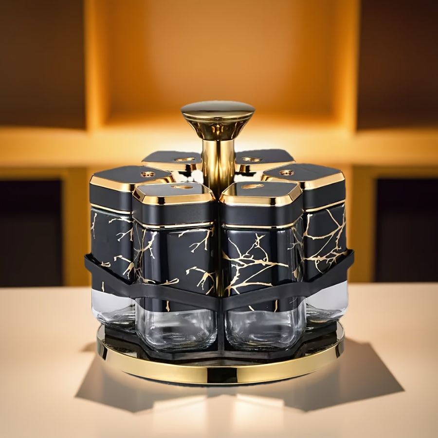 Rotating Glass Spice Jar Set with Stand