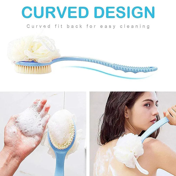 2-in-1 Long Handle Bath Brush & Loofah Scrubber