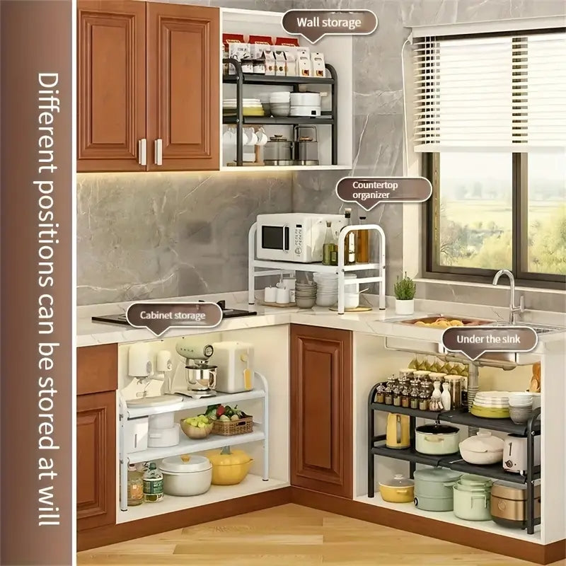 Expandable Under-Sink Organizer Rack with Adjustable Shelves & Baskets