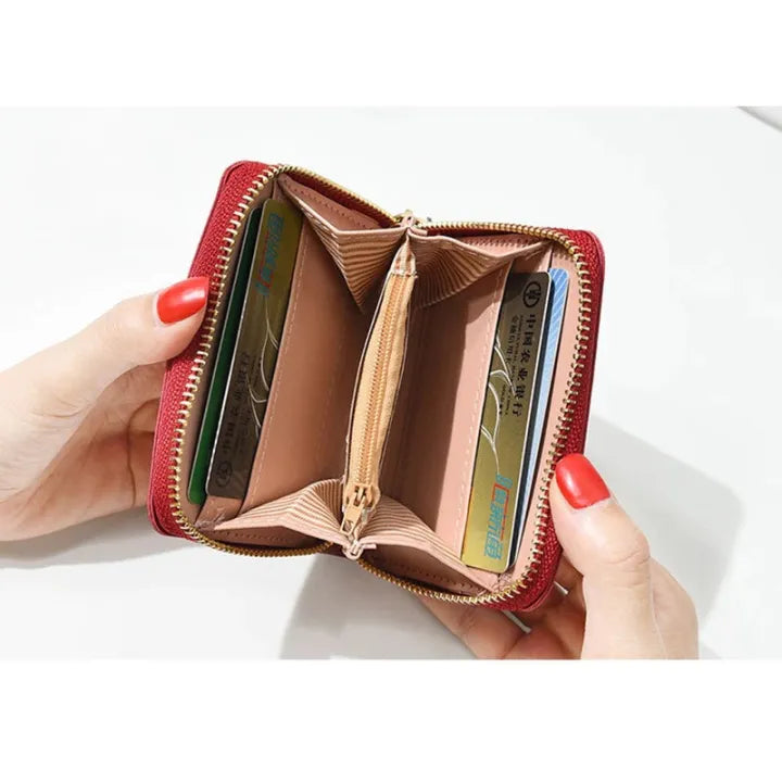 Ladies Mini PU Leather Wallet Zipper Purse with Card Holder & Tassel