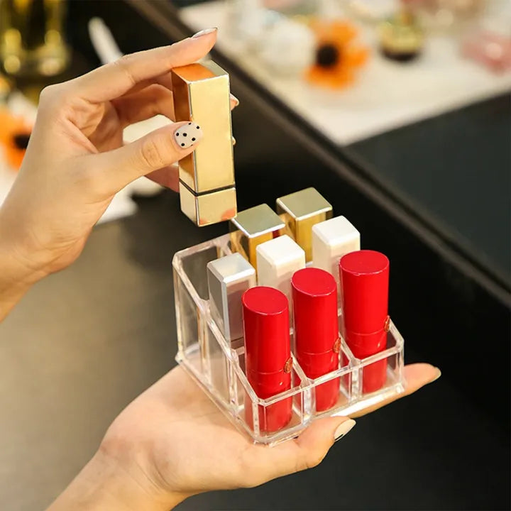 Clear Acrylic Lipstick Storage Box 9-Grids Makeup Organizer