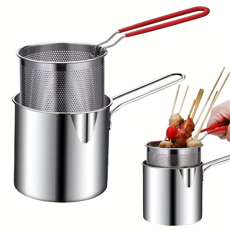 Stainless Steel Deep Fryer Pot with Basket | Mini Deep Frying Pan with Oil Filter Rack for Home Kitchen