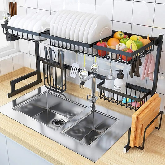 Over The Sink Dish Drying Rack Shelf Stainless Steel Kitchen Cutlery Holder 85cm(Free Delivery Limited Time Offer)