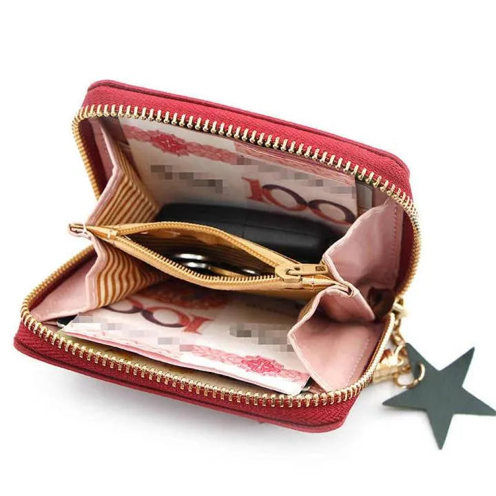 Ladies Mini PU Leather Wallet Zipper Purse with Card Holder & Tassel