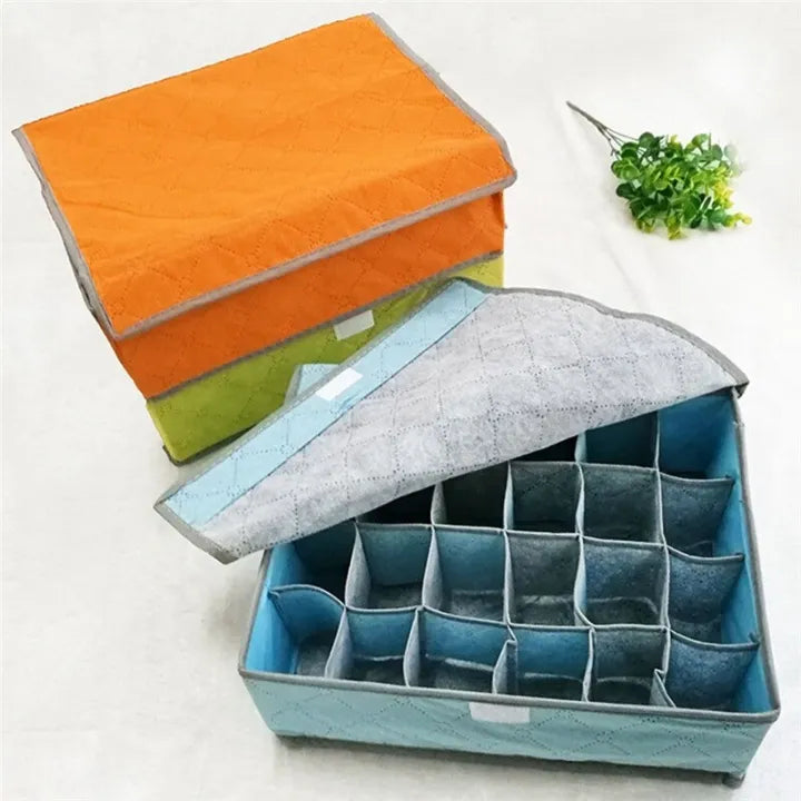 24 Pocket Foldable Underwear Organizer with Lid Storage Box