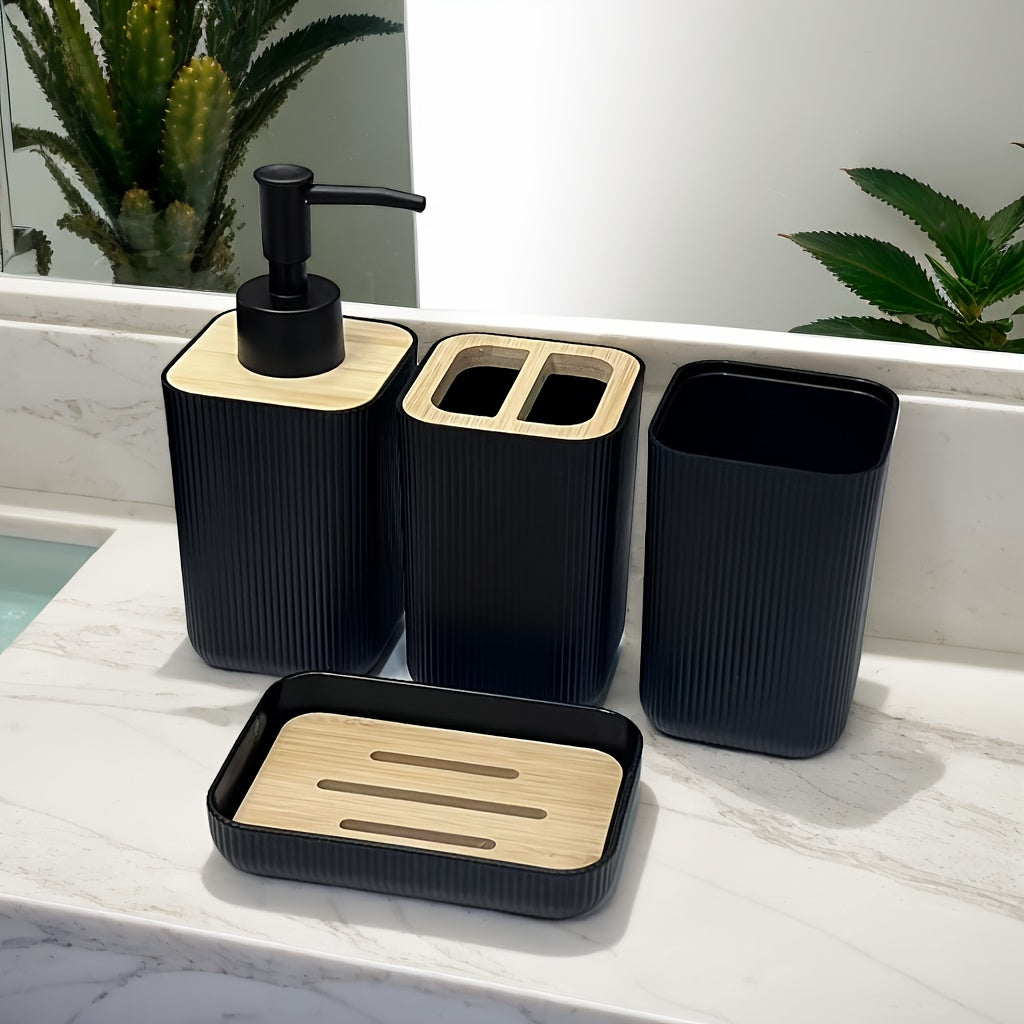 4pcs Bathroom Dispenser Set with Organizer Rack