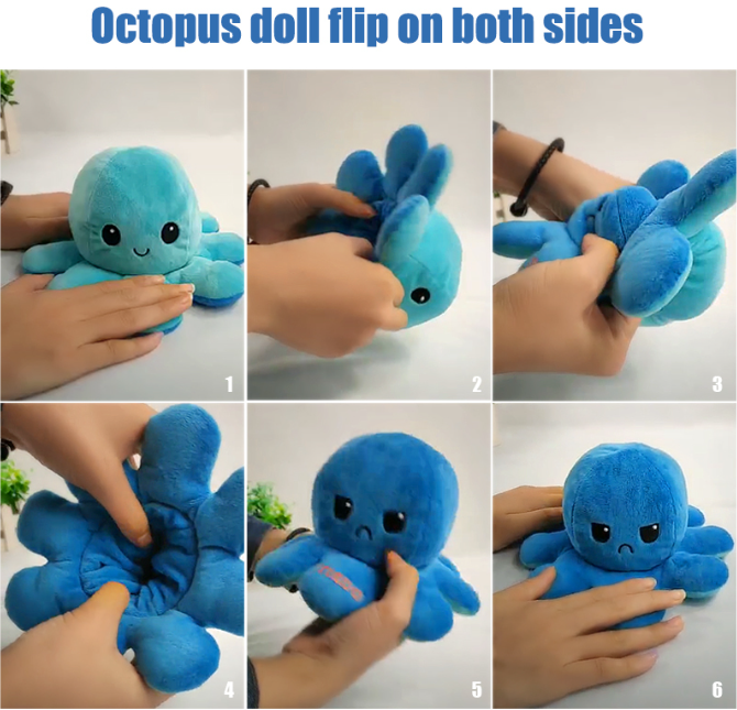 Creative Reversible Octopus Plush Toy Soft Stuffed Animal Gift - 1Pc