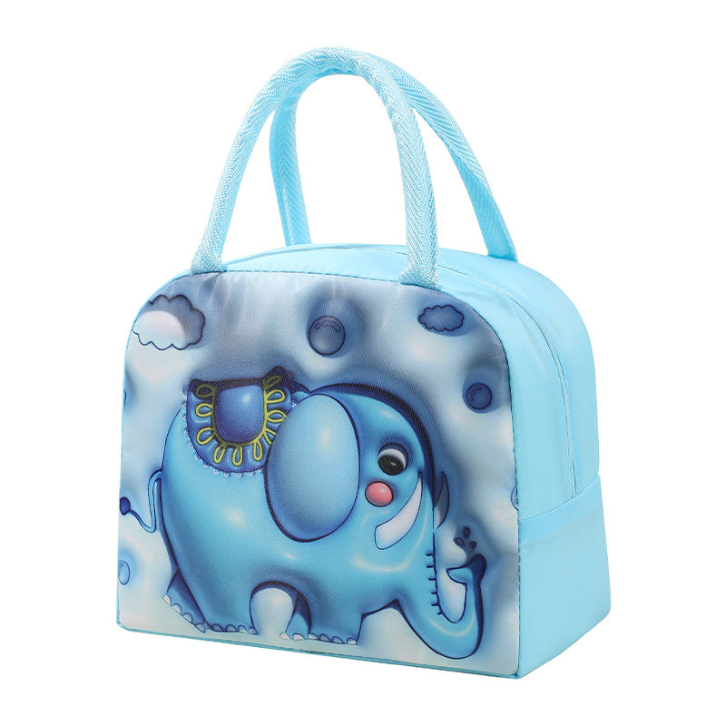 Blue children's lunch bag with an elephant design on a white background