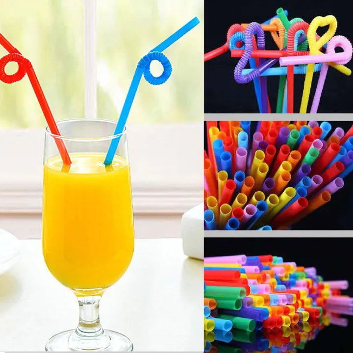 100PCS Colorful Rainbow Plastic Drinking Straws – Reusable & Disposable