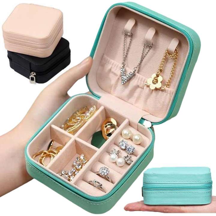 Portable Leather Jewelry Storage Box Travel Organizer Case