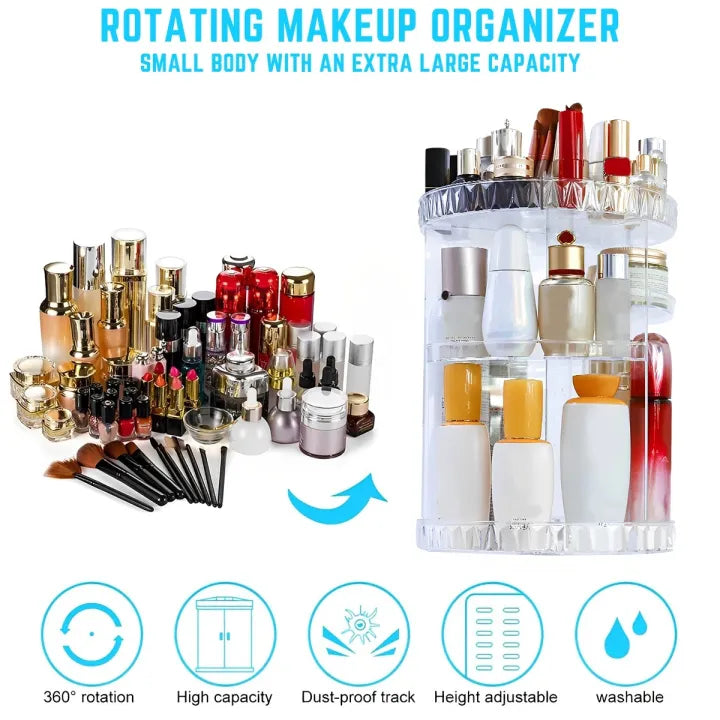Multifunctional 360° Rotating Transparent Cosmetic and Jewelry Organizer